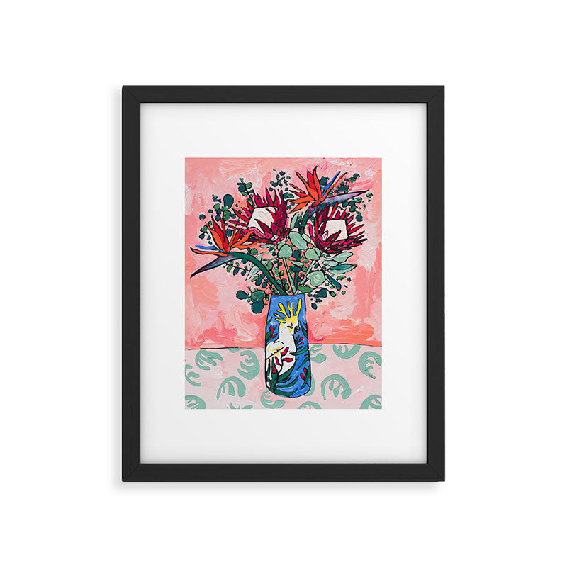 Cockatoo Vase on Painterly Pink Framed Art Print Gallery Image 5