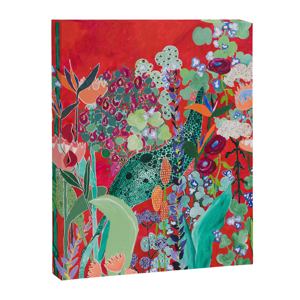 Floral Jungle on Red with Proteas, Eucalyptus and Birds of Paradise Canvas Print Gallery Image 8