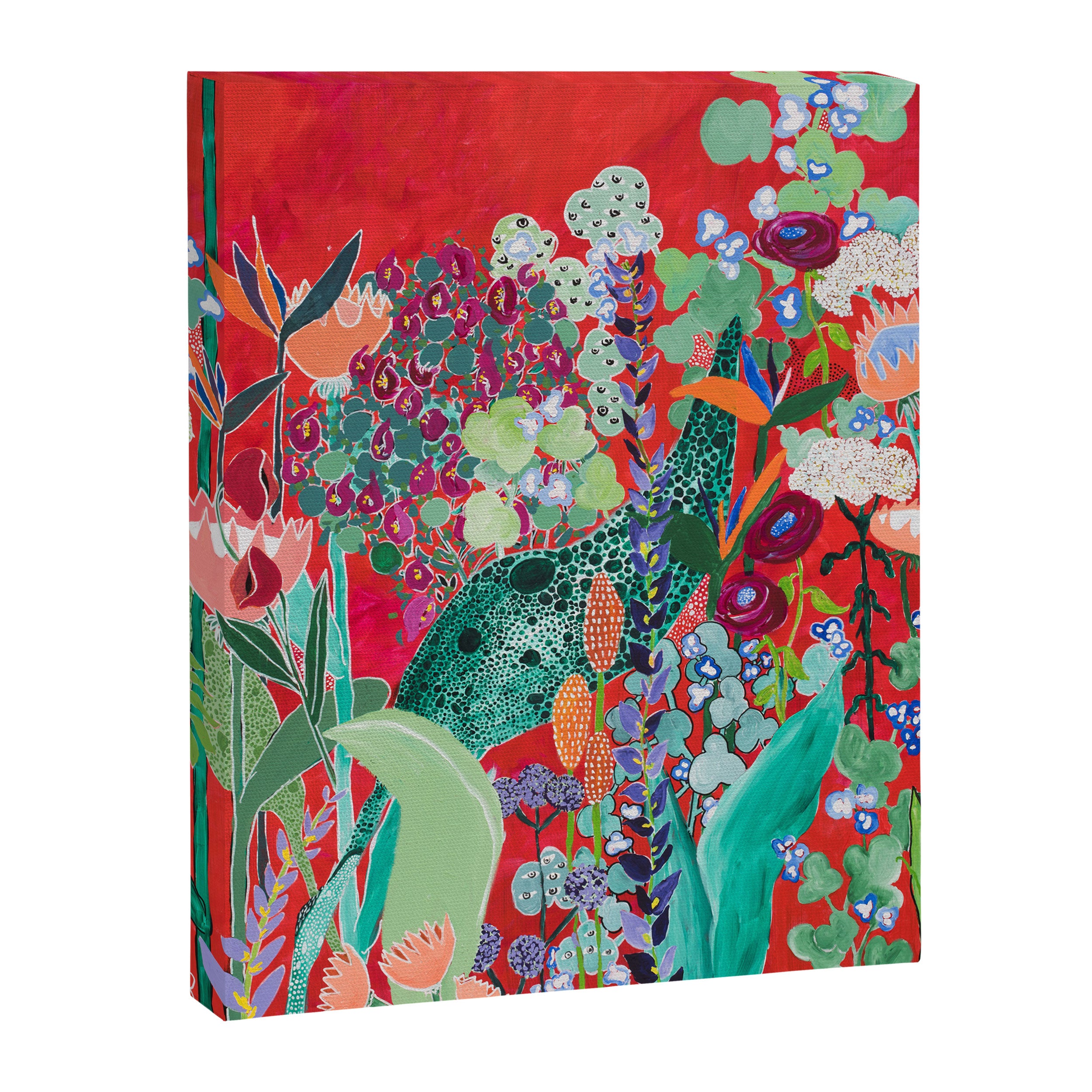 Floral Jungle on Red with Proteas, Eucalyptus and Birds of Paradise Canvas Print Gallery Image 8