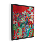 Floral Jungle on Red with Proteas, Eucalyptus and Birds of Paradise Framed Canvas Print Gallery Image 2