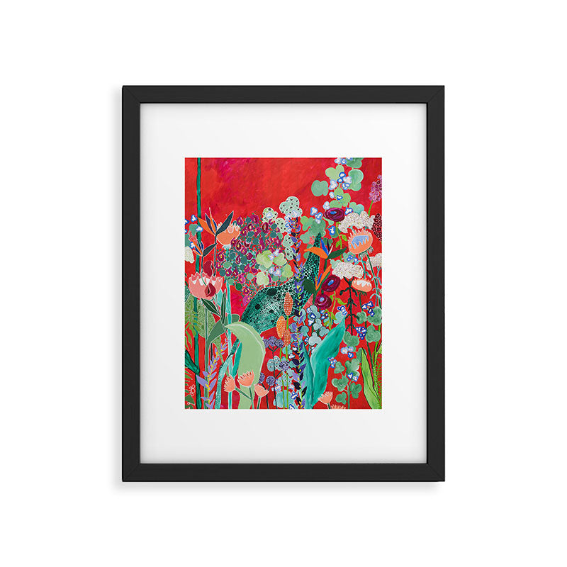 Floral Jungle on Red with Proteas, Eucalyptus and Birds of Paradise Framed Art Print Gallery Image 6
