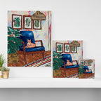 Ginger Cat on Blue Mid Century Chair Painting Canvas Print Gallery Image 3