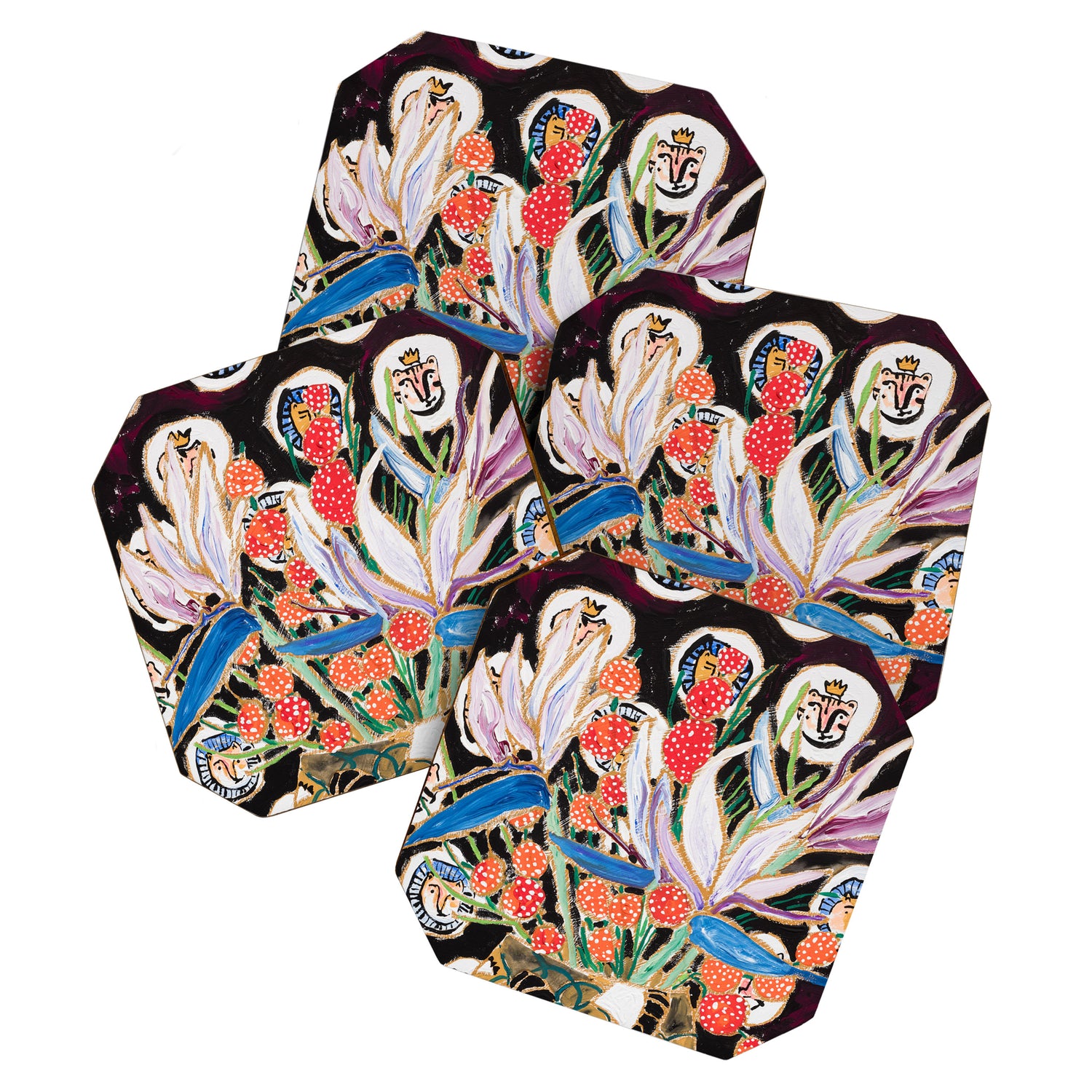 Lions and Tigers Dark Floral Still Life Painting Coaster Gallery Image 1