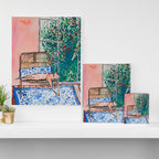 Napping Ginger Cat in Pink Jungle Garden Room Canvas Print Gallery Image 3