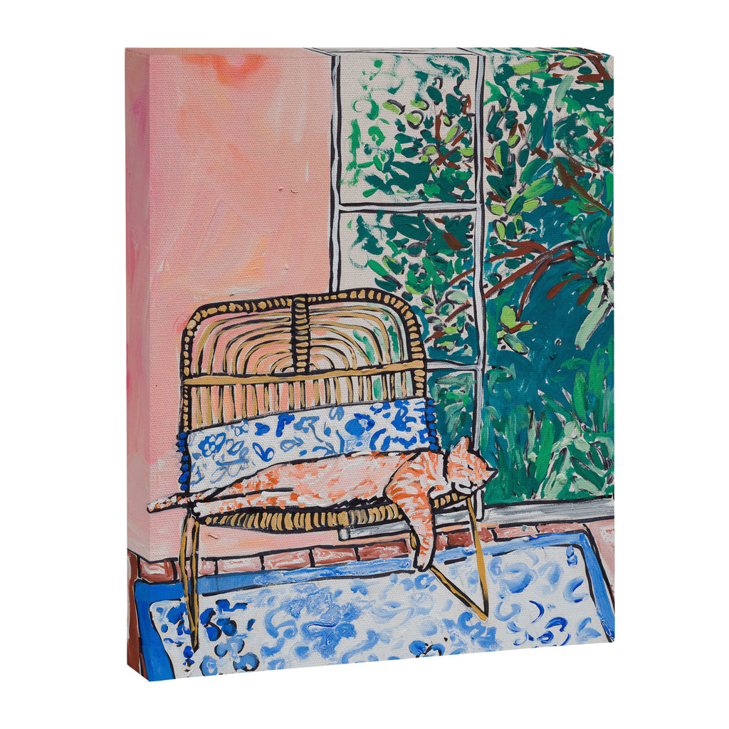Napping Ginger Cat in Pink Jungle Garden Room Canvas Print Gallery Image 3