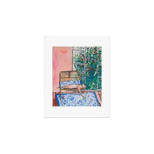 Napping Ginger Cat In Pink Jungle Garden Room Art Print Gallery Image 1