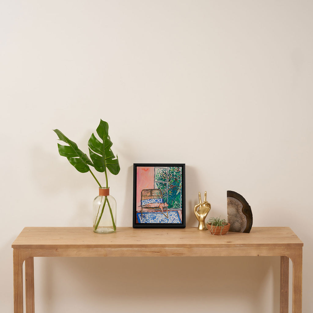 Napping Ginger Cat in Pink Jungle Garden Room Framed Canvas Print Gallery Image 4