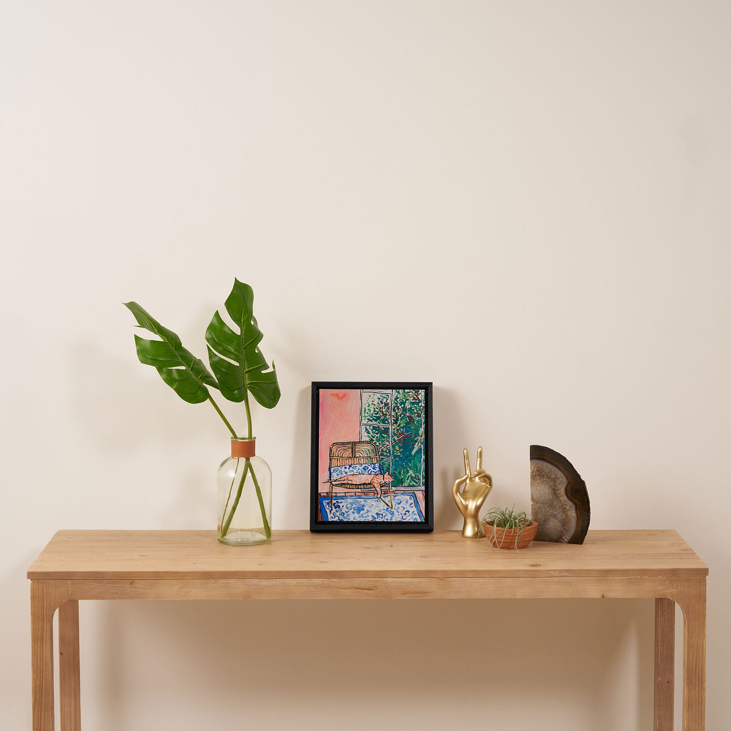 Napping Ginger Cat in Pink Jungle Garden Room Framed Canvas Print Gallery Image 4