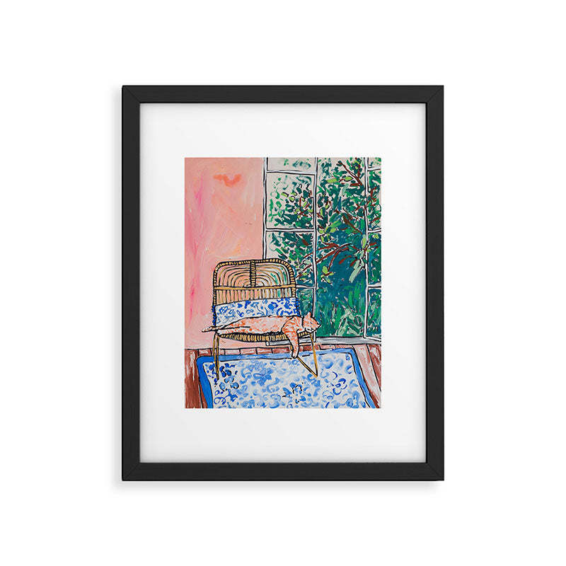 Napping Ginger Cat in Pink Jungle Garden Room Framed Art Print Gallery Image 5