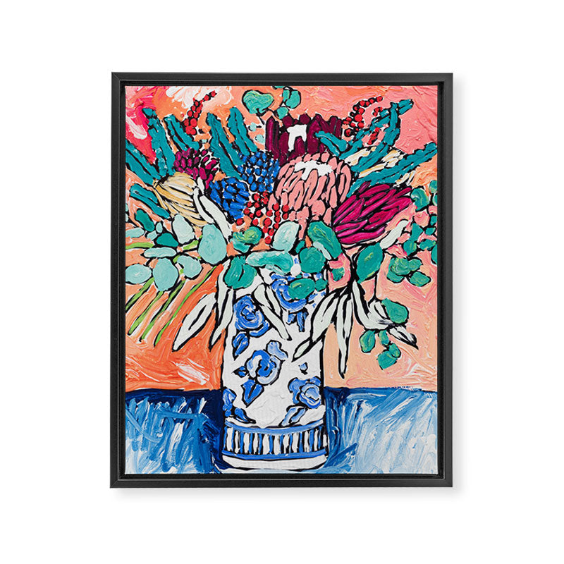 Orange Protea Bouquet Australian Wildflower Still Life Painting Framed Canvas Print Gallery Image 3