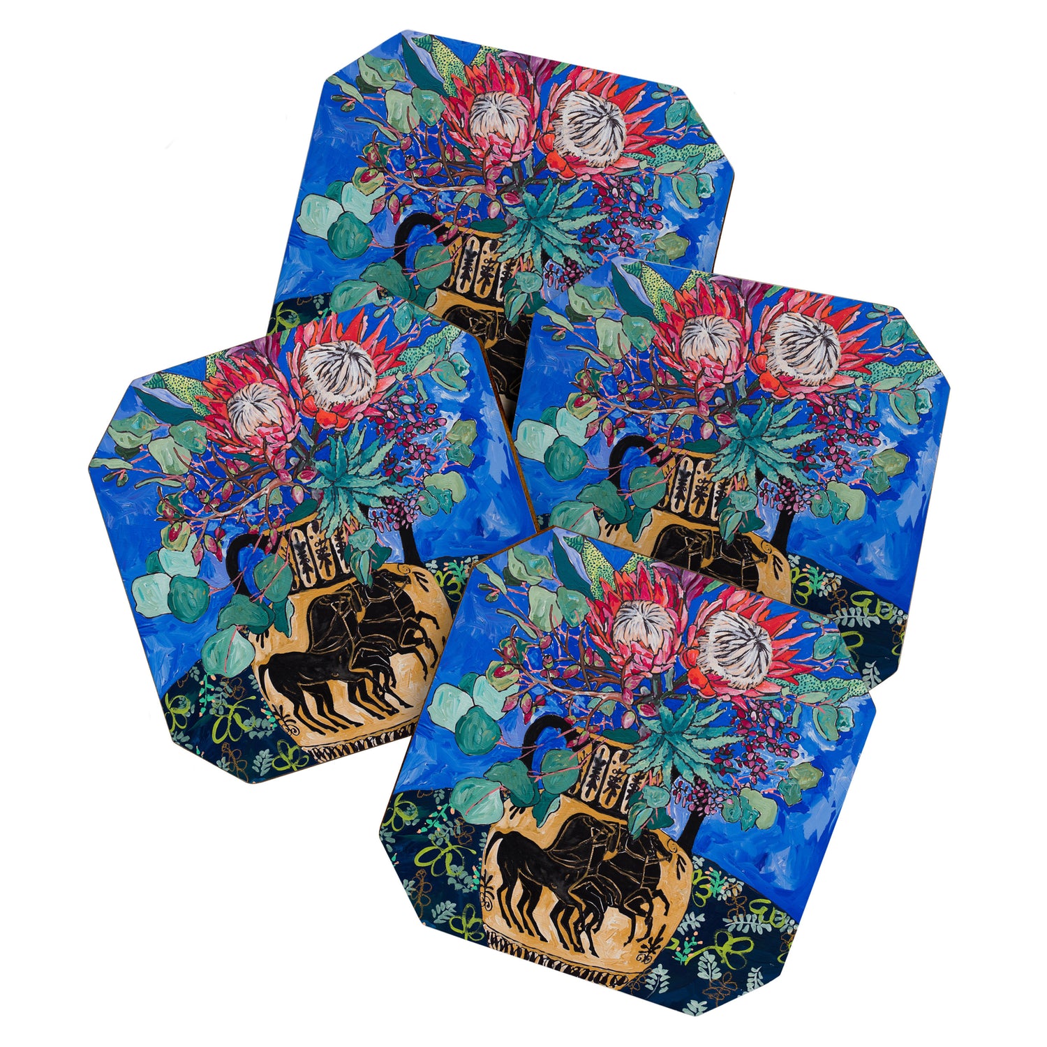 Painterly Bouquet of Proteas in Greek Horse Urn on Blue Coaster Gallery Image 1