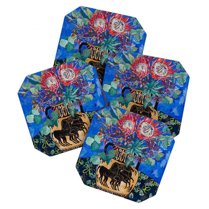 Painterly Bouquet of Proteas in Greek Horse Urn on Blue Coaster Gallery Image 1