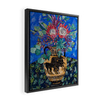 Painterly Bouquet of Proteas in Greek Horse Urn on Blue Framed Canvas Print Gallery Image 2