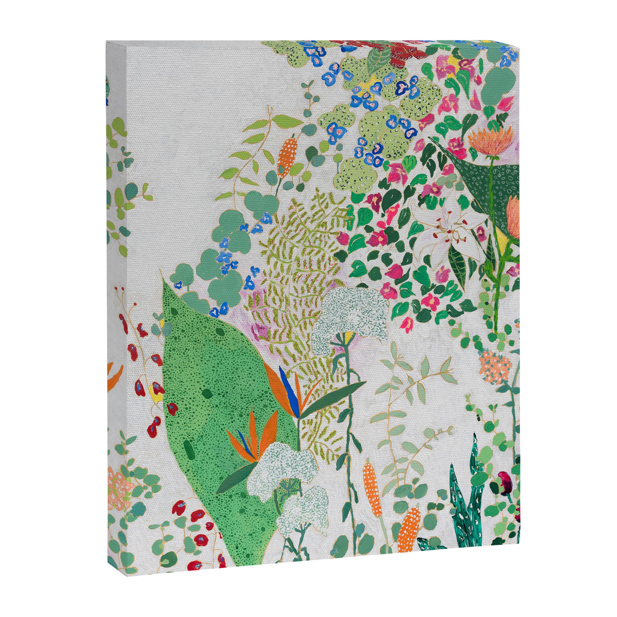 Painterly Floral Jungle on Pink and White Canvas Print Gallery Image 3