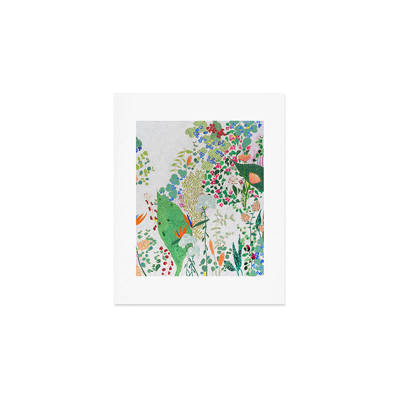 Painterly Floral Jungle on Pink and White Art Print Gallery Image 1