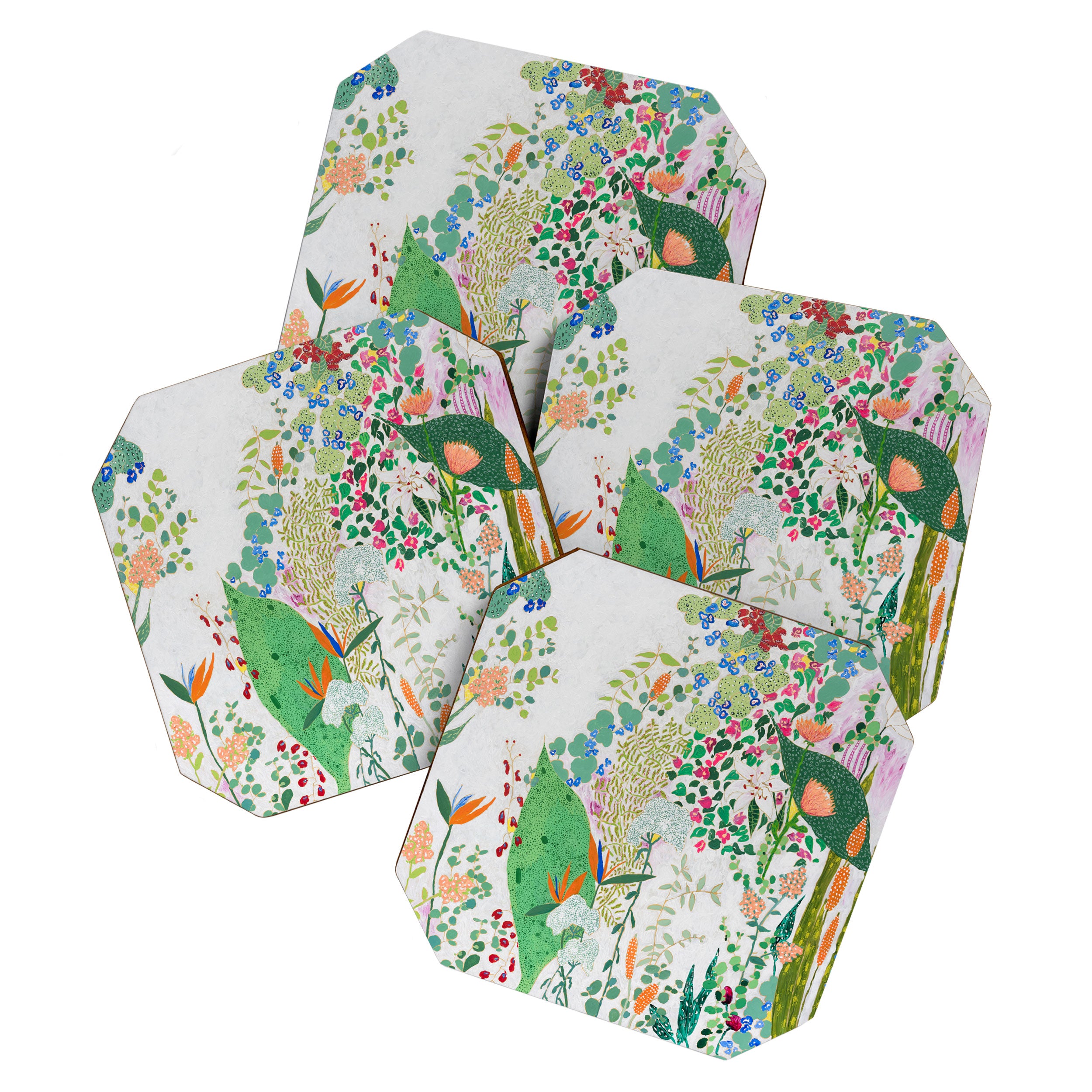 Painterly Floral Jungle on Pink and White Coaster Gallery Image 1