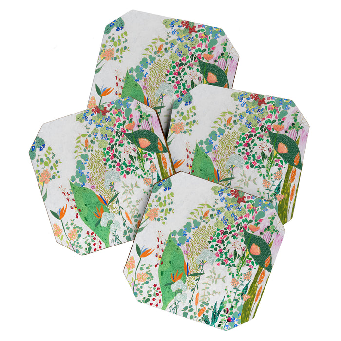 Painterly Floral Jungle on Pink and White Coaster Gallery Image 1
