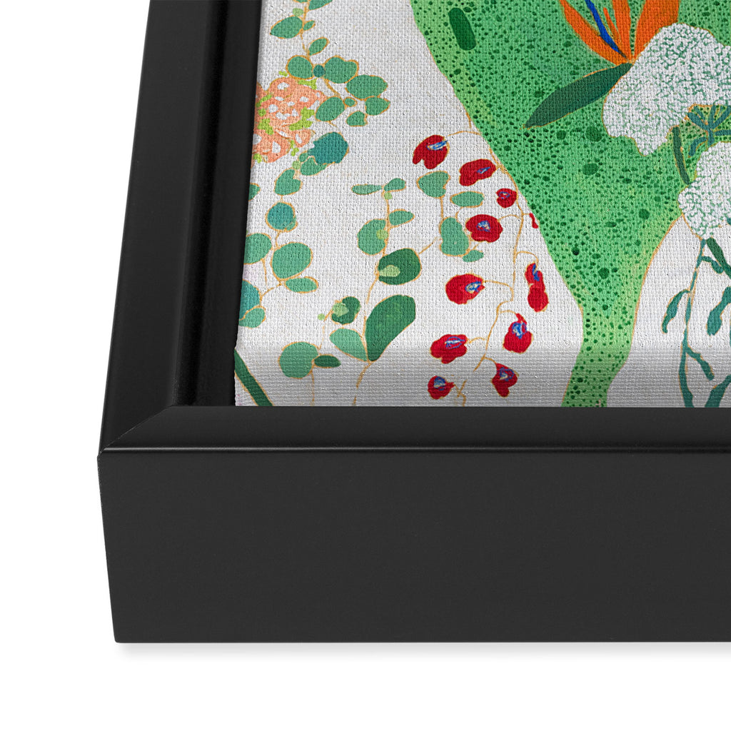 Painterly Floral Jungle on Pink and White Framed Canvas Print Gallery Image 3