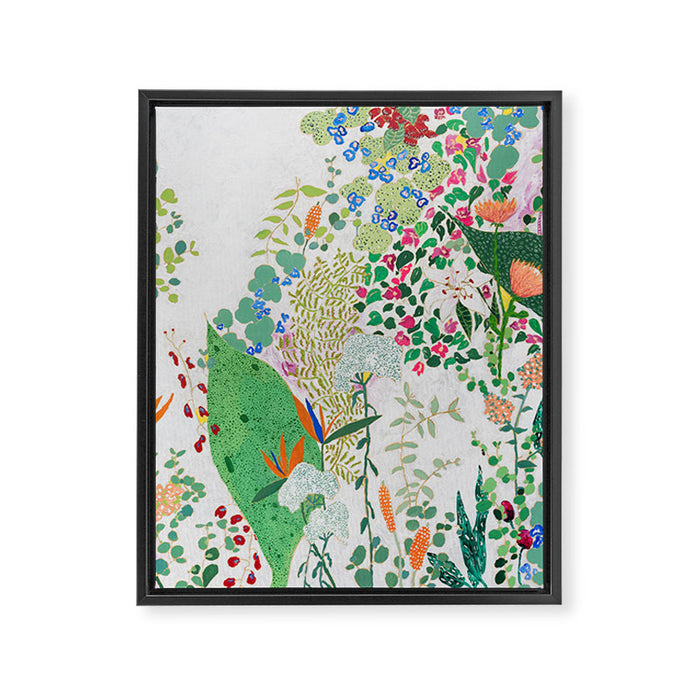 Painterly Floral Jungle on Pink and White Framed Canvas Print Gallery Image 1
