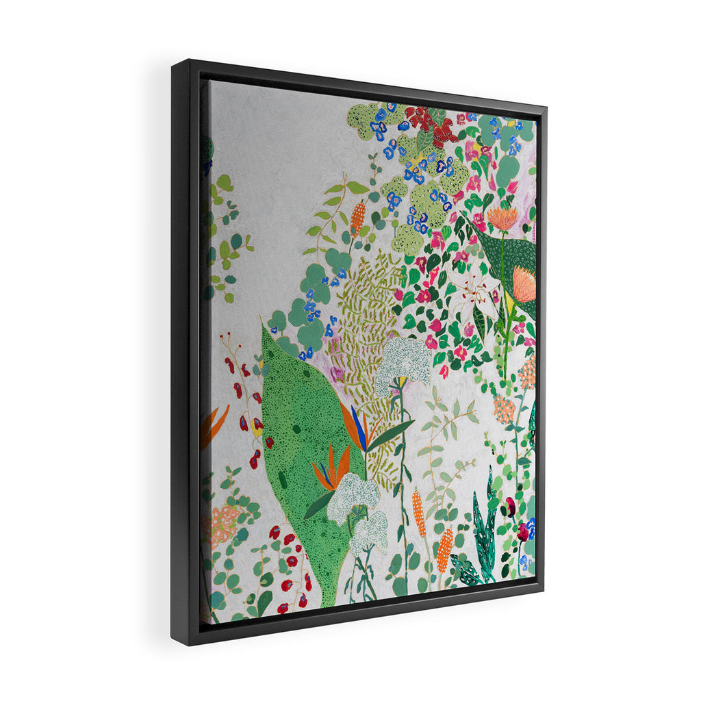 Painterly Floral Jungle on Pink and White Framed Canvas Print Gallery Image 2