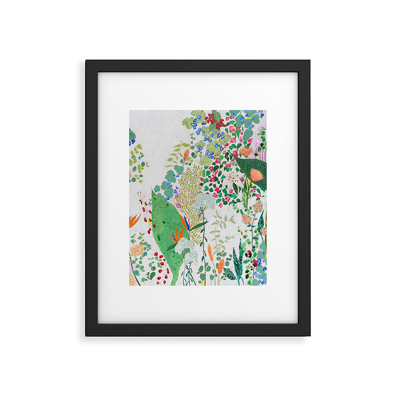 Painterly Floral Jungle on Pink and White Framed Art Print Gallery Image 4