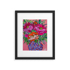 Peony Bouquet in Folk Art Vase on Pink Fauvist Lara Meintjes Painting Framed Art Print Gallery Image 5