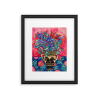 Persephone Painting - Bouquet of Iris and Strelitzia Flowers in Greek Horse Vase Against Coral Pink Framed Art Print Gallery Image 5