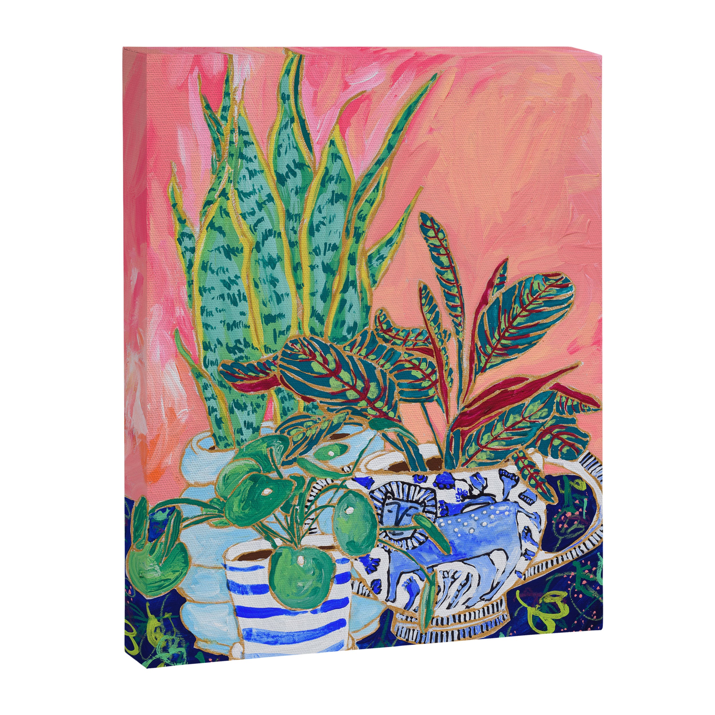 Pink Indoor Plant Still Life with Lion x The Sill Canvas Print Gallery Image 6