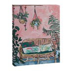 Rattan Bench in Painterly Pink Jungle Room Canvas Print Gallery Image 6