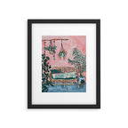 Rattan Bench in Painterly Pink Jungle Room Framed Art Print Gallery Image 5