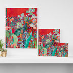 Red floral Jungle Garden Botanical featuring Proteas, Reeds, Eucalyptus, Ferns and Birds of Paradise Canvas Print Gallery Image 3
