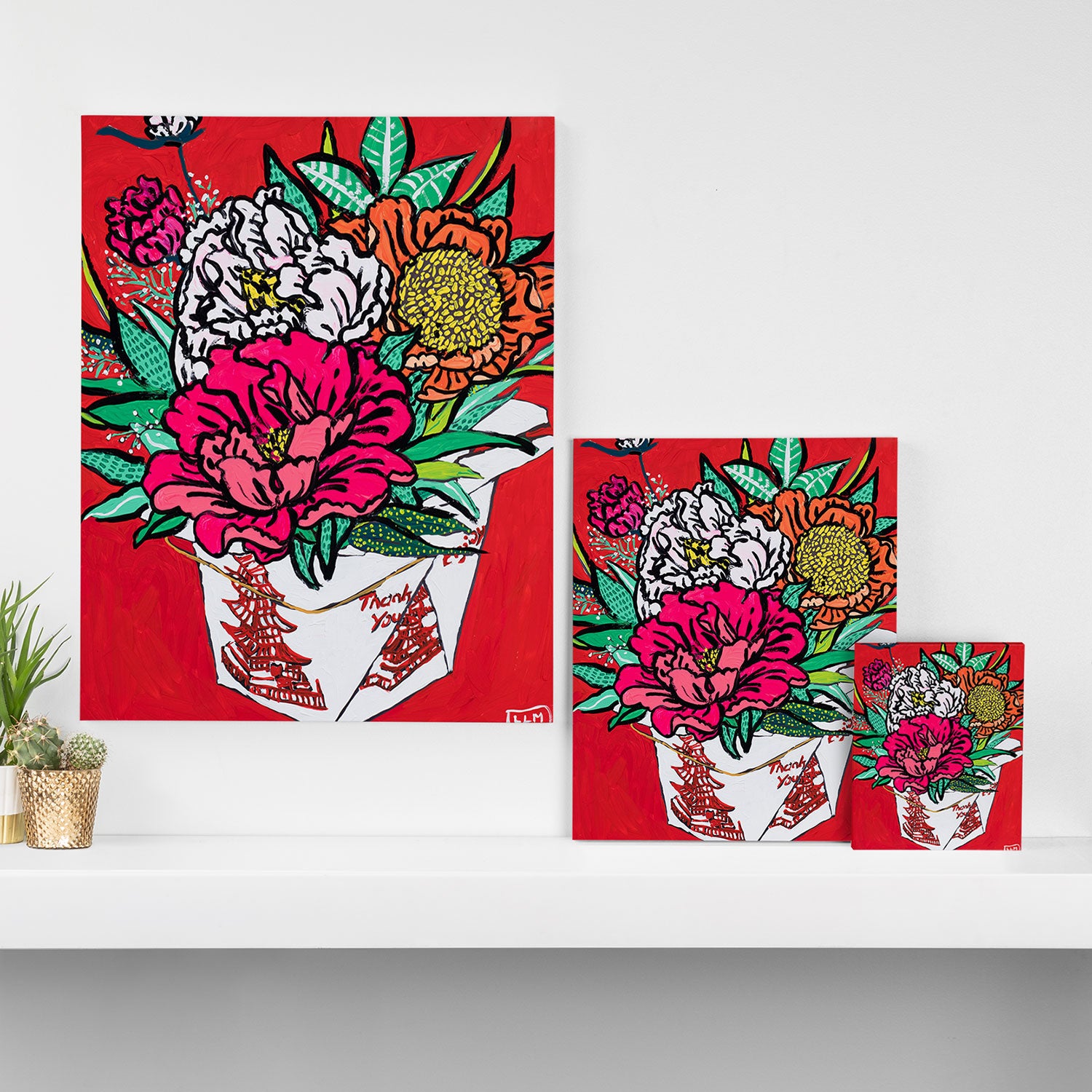 Red Peony Bouquet in Classic Chinese Style Takeout Container San Francisco Pop ArtPainting Canvas Print Gallery Image 3