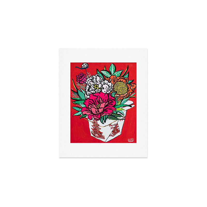 Red Peony Bouquet in Classic Chinese Style Takeout Container San Francisco Pop ArtPainting Art Print Gallery Image 1