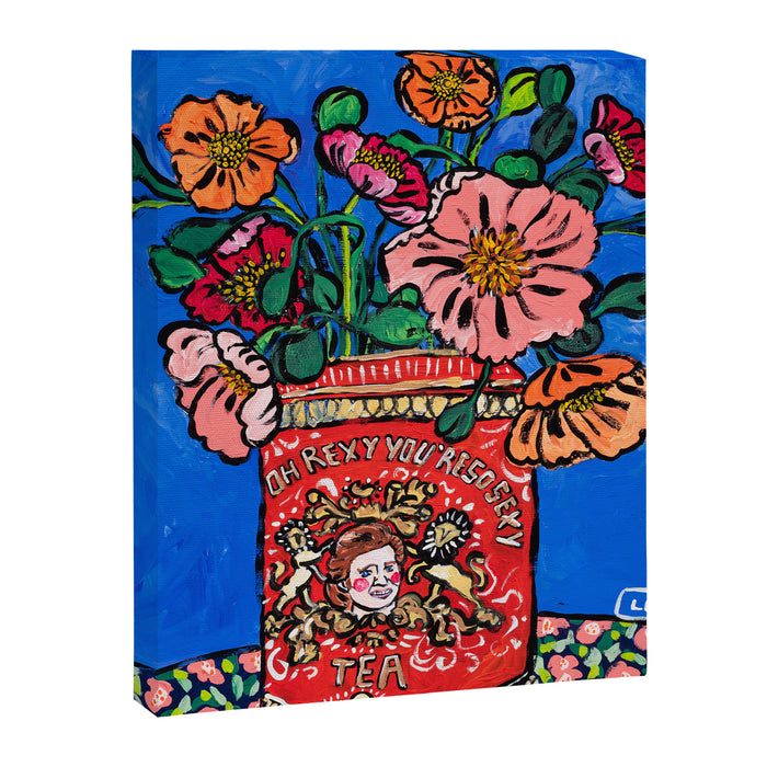 Rex Manning Day Bouquet: Poppy Flowers in Tea Tin Painting Empire Records Nineties Nostalgia Canvas Print Gallery Image 1