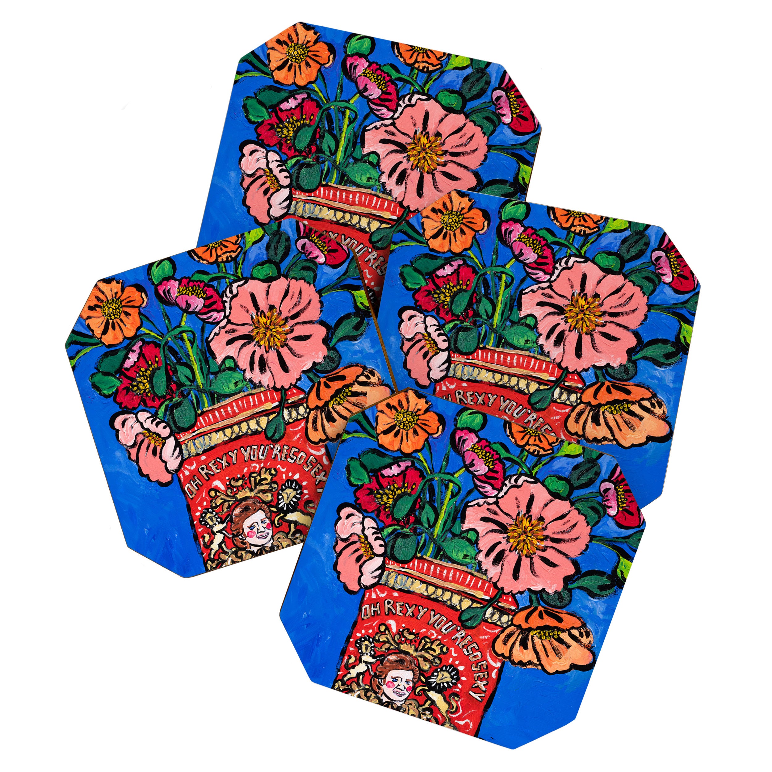 Rex Manning Day Bouquet: Poppy Flowers in Tea Tin Painting Empire Records Nineties Nostalgia Coaster Gallery Image 1