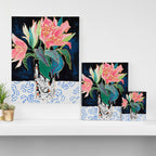 Swan Vase with Pink Lily Flower Bouquet on Dark Blue and Black Winter Floral Canvas Print Gallery Image 3
