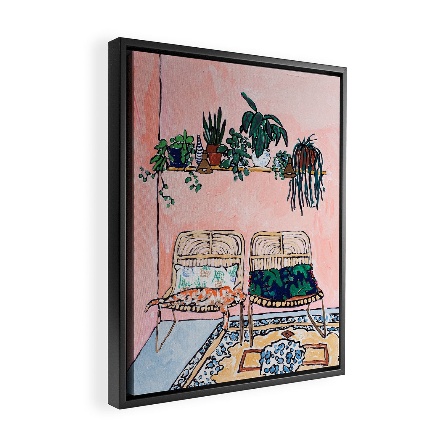 Two Chairs and a Napping Ginger Cat Framed Canvas Print Gallery Image 2