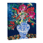 Winter Floral Peony Bouquet in Delft Vase on Dark Navy Blue Painting Canvas Print Gallery Image 6