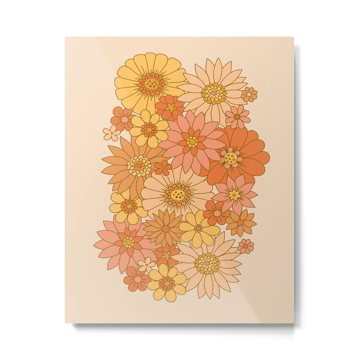 70s Retro Daisy Floral Metal Print Gallery Image 1