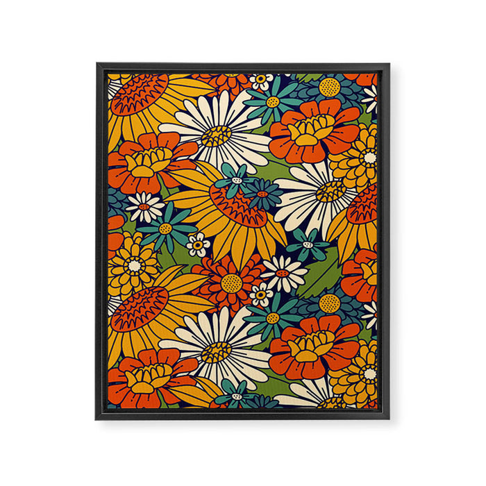 70s Retro Floral - Bold Framed Canvas Print Gallery Image 1