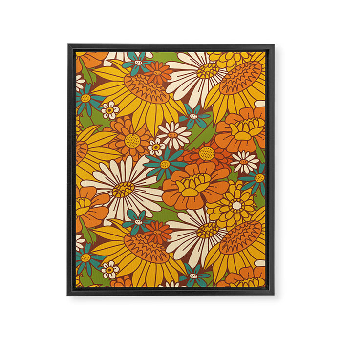 70s Retro Floral Framed Canvas Print Gallery Image 1