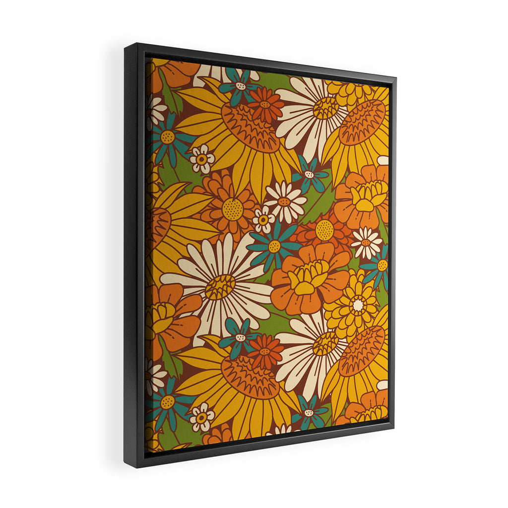 70s Retro Floral Framed Canvas Print Gallery Image 2