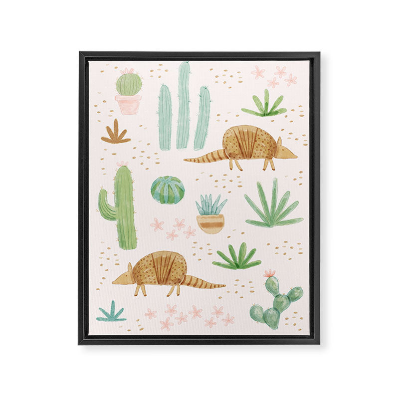 Armadillos in the Desert - Watercolor Framed Canvas Print Gallery Image 6