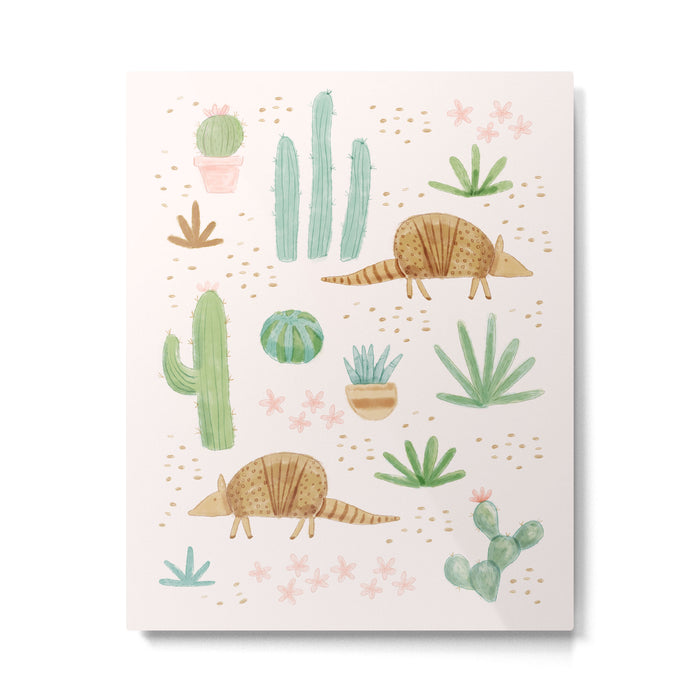 Armadillos in the Desert - Watercolor Metal Print Gallery Image 1