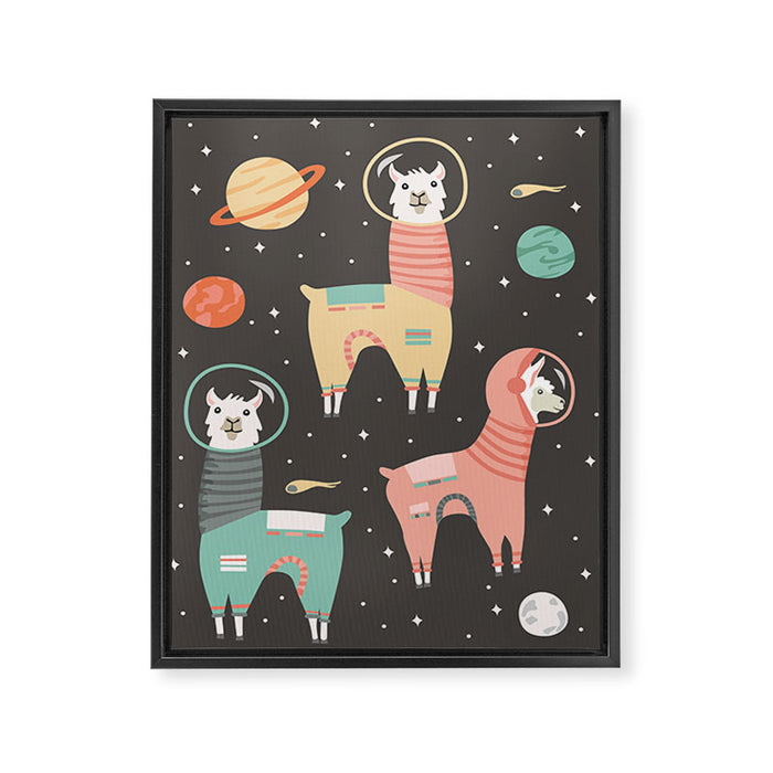 Astronaut Llamas in Space Framed Canvas Print Gallery Image 1