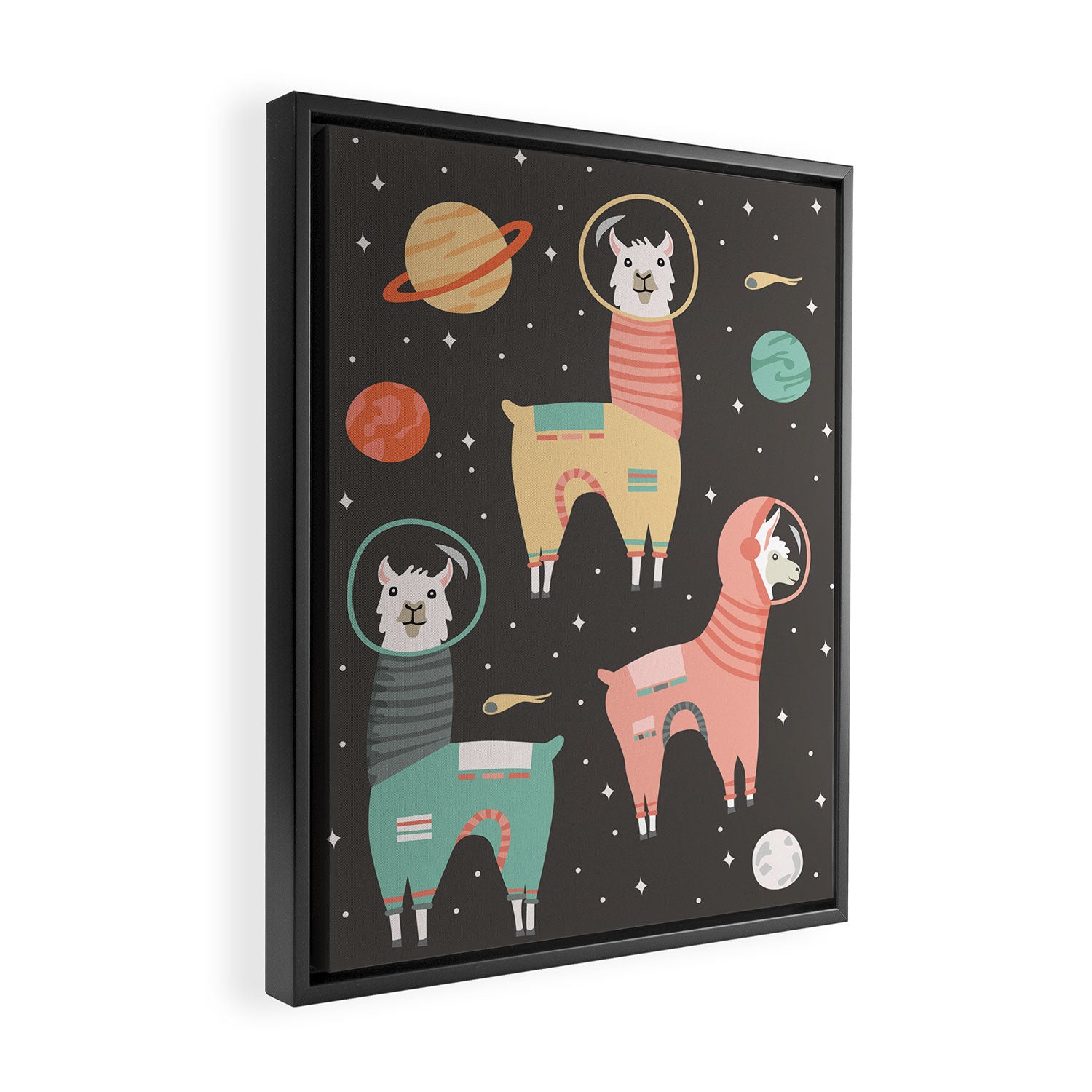 Astronaut Llamas in Space Framed Canvas Print Gallery Image 2