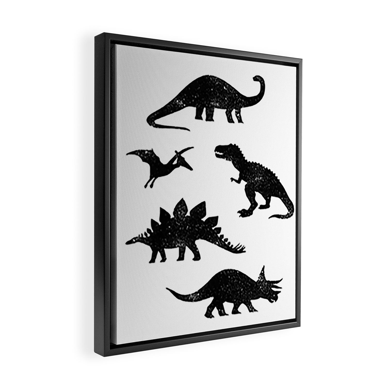 Black + White Dinosaurs Framed Canvas Print Gallery Image 2
