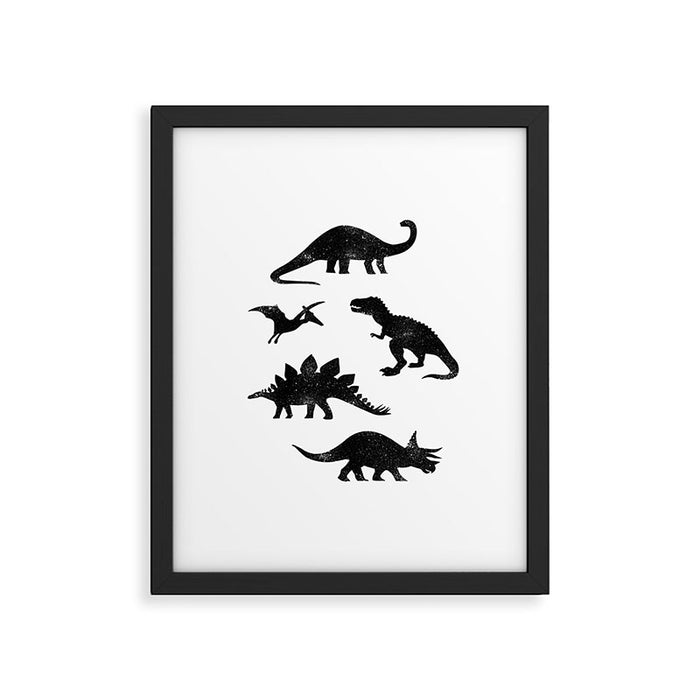 Black + White Dinosaurs Framed Art Print Gallery Image 1