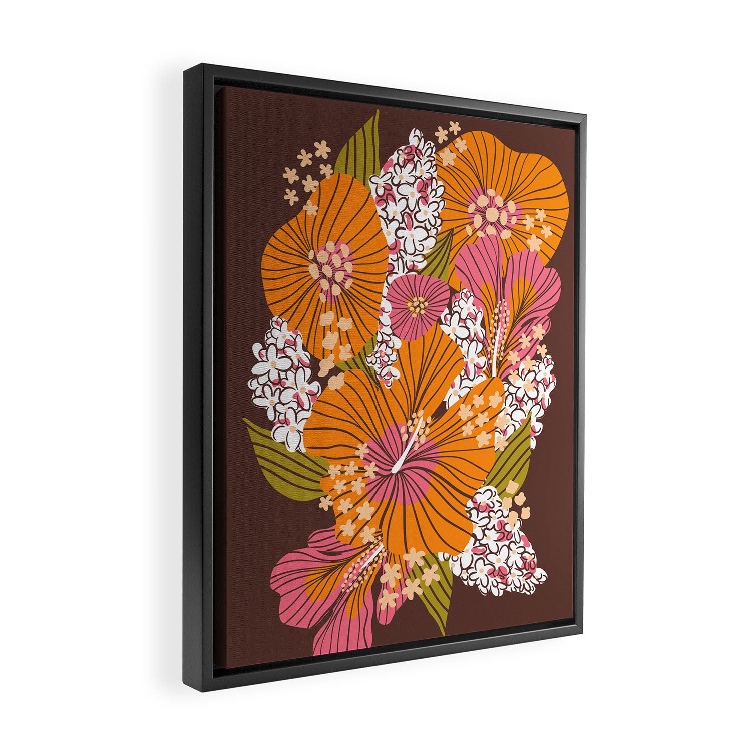 Bold Hibiscus in Retro Eclectic Framed Canvas Print Gallery Image 2