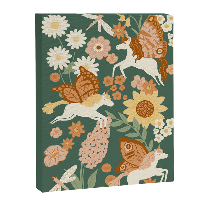 Butterfly Unicorns Frolicking in the Garden - Dark Canvas Print Gallery Image 1